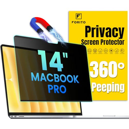 F FORITO Magnetic Privacy Screen Protector Compatible with MacBook Pro 14 inch (2025-2021, M5 M4 M3 M2 M1 Pro Max), Removable 360° Anti Peeping Anti Blue Light Anti Glare Laptop Privacy Screen Shield - size: for Mac Pro 14.2" (2021-2024, M1,M2,M3,M4)