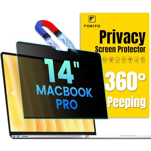 F FORITO Magnetic Privacy Screen Protector Compatible with MacBook Pro 14 inch (2025-2021, M5 M4 M3 M2 M1 Pro Max), Removable 360° Anti Peeping Anti Blue Light Anti Glare Laptop Privacy Screen Shield - size: for Mac Pro 14.2" (2021-2024, M1,M2,M3,M4)