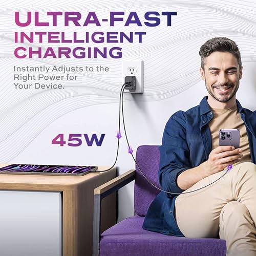 STATIK Fast-Charging GaN Power Adapter - 48W Dual USB C & USB - Foldable Compact Charger for iPhone, iPad, Samsung, Pixel - Smart Overheat Protection - Cable Not Included - size: ['48W']