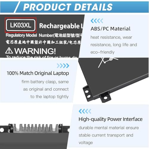 LK03XL L09281-855 Battery for HP Envy X360 Convertible 15m-cn0011dx | for HP Envy X360 15m-cn0012dx 15m-cn0xxx 17m-bw0013dx 17m-ae1xx 15m-bp112dx 916814-855 916368-421 LKO3XL - size: 7.35*3.5*0.5inch LK03XL