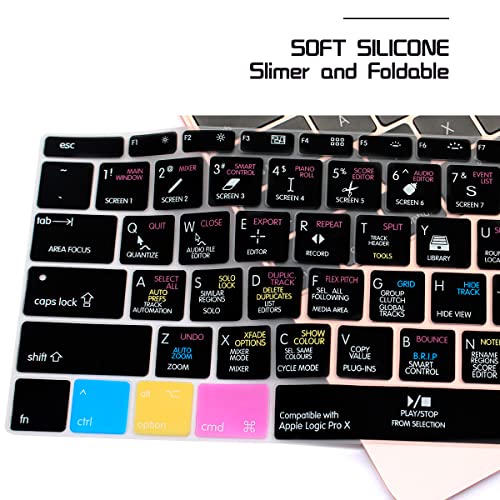 HRH Logic Pro X Hotkey Silicone Keyboard Cover Skin for MacBook Pro 13" A1708 A1988 No Touch Bar 2018 2017 2016 Release and for MacBook 12" A1534 (2015)&A1931(2018) USA Layout Protective Skin - color: Hotkey-Logic Pro X