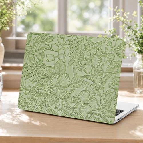 Voidborne Compatible with MacBook Neo 13 inch Case 2026 Release Model A3404 with A18 Pro Chip,Green Blooming Floral Leather Hard Shell Protective Case for Neo 13 inch + Keyboard Cover,Leaves Flowers - color: Green Blooming Floral