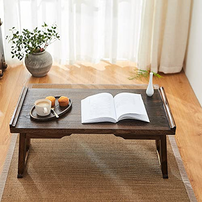 Foldable Wooden Laptop Desk, Breakfast in Bed Serving Tray, Japanese Floor Table for Tea & Coffee, Portable Antique Meditation Altar(26.8”x13.4”x11.4”) - size: 26.8”x13.4”x11.4”