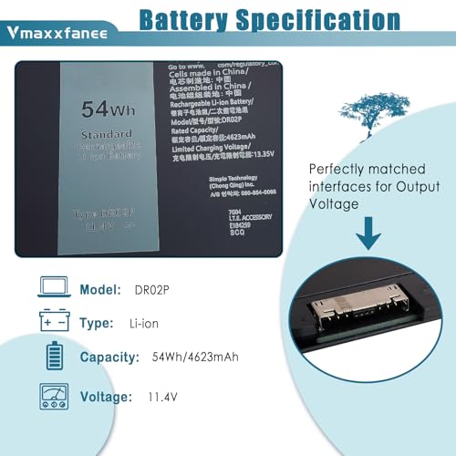 DR02P R73TC Laptop Battery Replacement for Dell Latitude 5540 5440 Precision 3580 3590 3480 3490 Series DR02P 803W6 0803W6 2X1V9 02X1V9 54Wh 11.4V 4623mAh - size: 10.35*3.42*0.19 inch DR02P