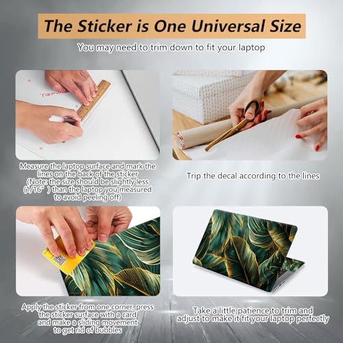 Laptop Skin Sticker for 12.1”-15.6“ Laptops (Fits 13”, 13.3”, 14”, 15”, 15.4”) | Protective Universal Reusable Vinyl Art Decal Cover | Waterproof & Scratch-Resistant-Gold Green Tropical Leaf - color: Gold Green Tropical Leaf