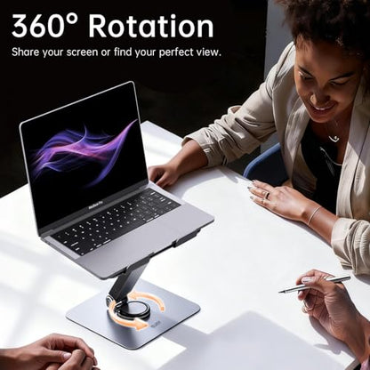 EJAY Foldable Laptop Stand with 4-Port (3A1C) Hub for MacBook Pro, | Ergonomic Aluminum | 360° Swivel Holder | Multi-Port Docking Station | Desk