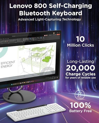 Lenovo 800 Self-Charging Bluetooth Keyboard, Uses Ambient Light for Charging, Bluetooth 5.1, Supports 3 Devices, Battery Free, Wireless, White - color: White