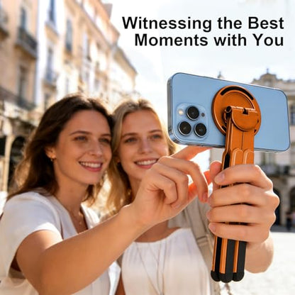 3-in-1 Foldable Magnetic Phone Tripod Stand, Portable Aluminum Alloy Adjustable Holder for Tablet, Laptop MacBook Pro/Air 10–16", Magnet Phone Mount Compatible with MagSafe iPhone Android - color: Orange