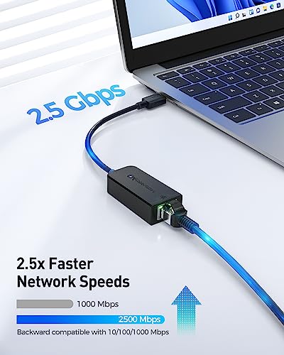 Cable Matters USB C to 2.5Gb Ethernet Adapter, 2500Mbps Ethernet to USBC | 2.5Gb USB-C Network Adapter, Compatible with Thunderbolt 5/4, MacBook, Not Compatible with Mac Mini
