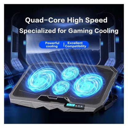 Laptop Cooling Stand 5 Height and 6 Wind Speed Adjustable for 17 Inch Notebook with 4 Fans Liquid Crystal Display and 2 USB Port