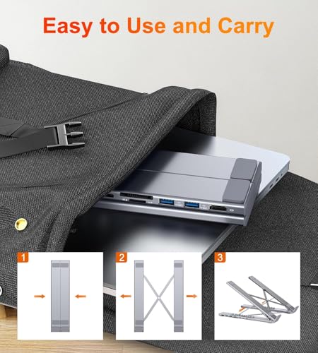 Laptop iPad USB C Docking Station Stand,Aluminum Tablet Holder, 8 in 1 USB C Hub with 4K HDMI, PD 100W, 2 USB 3.0, SD/TF Reader, for MacBook/iPad/Dell/HP/Surface/Lenovo, Plug and Play