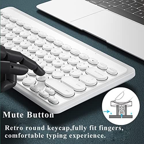 Compact Keyboard MouseCombo,JieruiDeng 79-Key Retro Mini Cute Computer Keyboard 2.4G USB Wireless and Silent Mice Set for Laptop Desktop PC iPad (White) - color: White