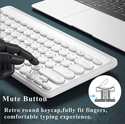 Compact Keyboard MouseCombo,JieruiDeng 79-Key Retro Mini Cute Computer Keyboard 2.4G USB Wireless and Silent Mice Set for Laptop Desktop PC iPad (White) - color: White