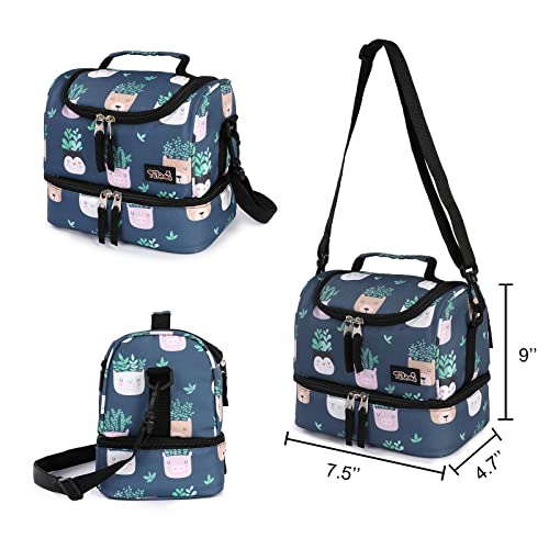Tilami Rolling Backpack 18 inch Double Handle with Lunch Bag Wheeled Kids Backpack for Girls and Boys, Plants Blue - color: Plants Blue