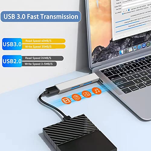USB 3.0 Hub, VIENON Aluminium 3-Port USB Hub USB Splitter USB Expander for Laptop, Xbox, Flash Drive, HDD, Console, Printer, Camera,Keyborad, Mouse - color: Silver/Gray