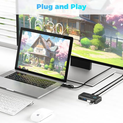 RSHTECH USB 3.0/USB C Switch 2 Computers Share 4 USB Devices, RSH-A201R | USB Switcher Selector with 4 USB 3.0 Data Ports(3 USB-A+1 USB-C), 2 Cables and Controller for Keyboard, Mouse and Printer - size: 4 Ports USB Switch