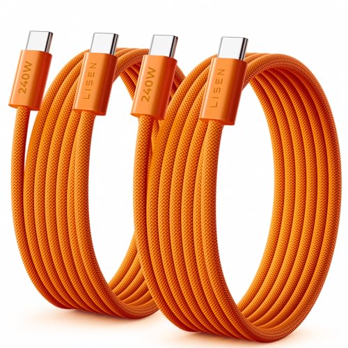LISEN USB C to USB C Cable, 240W C to C Cable Fast Charging [6.6 FT, 2 Pack] Type C Charger Fast Charging USBC to USBC Cable for iPhone 17 16 15 Pro Max iPad MacBook Neo Air Pro Samsung S26, Orange - color: Orange, size: 6.6FT+6.6FT