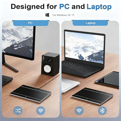 Wireless Bluetooth Trackpad for Windows 10/11, Supports 3 Connection Modes, High-Precision Multi-Gesture Touchpad, Compatible with PC Laptop Computer - color: Black