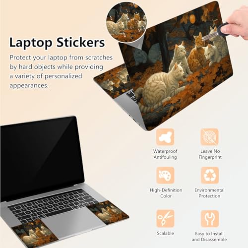Laptop Skin Sticker Decal 15.6 Inch,12 13 13.3 14 15 15.6 in Laptop Netbook Skins for Notebook,Art Decal Removable Waterproof Scratch Resistant,Universal Vinyl Cover,Autumn Cute Cat - color: Autumn Cute Cat