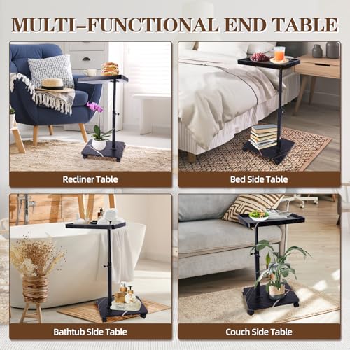 C Table Side Table End Table Adjustable Height，C Shaped End for Couch，Snack Tables,360°Swivel TV Tray Sofa Table， For Small Spaces，Side Tables living room and bedroom for Sofa, Bed,Chair(black) - color: Black