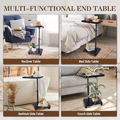 C Table Side Table End Table Adjustable Height，C Shaped End for Couch，Snack Tables,360°Swivel TV Tray Sofa Table， For Small Spaces，Side Tables living room and bedroom for Sofa, Bed,Chair(black) - color: Black