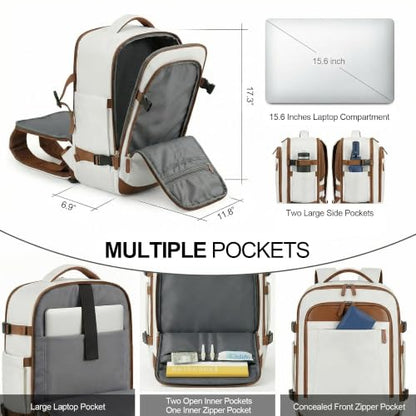 TILYMOL Travel Backpack for Women - 15.6 inch Laptop Backpack Airplane Flight Approved, Large Carry On Anti-theft Bag for Travel Work Business Weekender - color: Beige