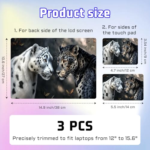 Universal Laptop Skin Sticker Decal, Compatible with MacBook HP Dell Lenovo 12"-15.6", Reusable Vinyl Notebook Cover 3PCS Set, High-Recognition Film-White & Black Leopards - color: White & Black Leopards