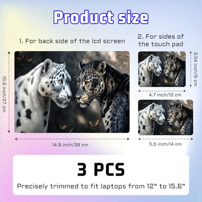 Universal Laptop Skin Sticker Decal, Compatible with MacBook HP Dell Lenovo 12"-15.6", Reusable Vinyl Notebook Cover 3PCS Set, High-Recognition Film-White & Black Leopards - color: White & Black Leopards