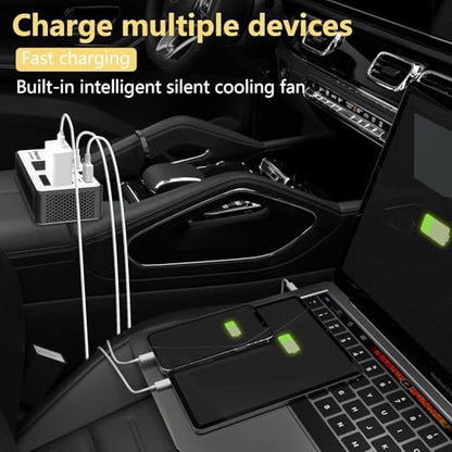 300W Car Power Inverter 12V to 110V，PiSFAU DC to AC Car Plug in Adapter Outlet with Multi USB[24W USB-C] /USB-Fast Charger(24W) Car Inverter，Car Charger for Laptop Vehicles Road Trip Essentials