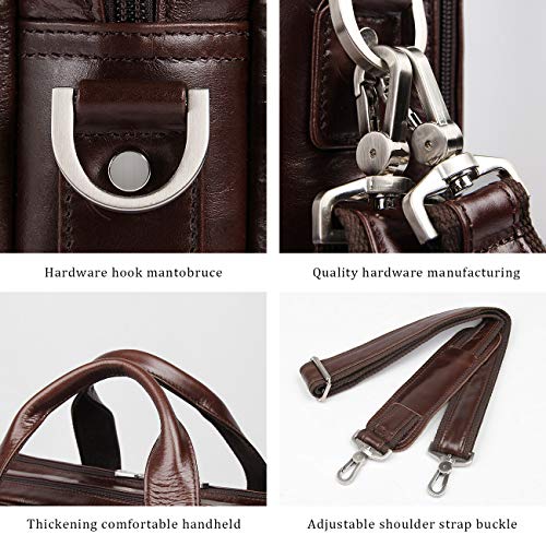 Leather Briefcase for Men, 15.6 Inch Laptop Business Travel Bag | 100% Full Grain Leather | YKK Zipper | Fits 15.6" Laptop | 8 Card Slots + 3 Pen Sleeves | Detachable Strap & Trolley Sleeve - color: Coffee-1