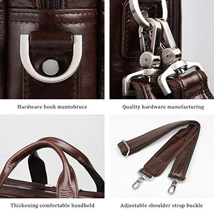 Leather Briefcase for Men, 15.6 Inch Laptop Business Travel Bag | 100% Full Grain Leather | YKK Zipper | Fits 15.6" Laptop | 8 Card Slots + 3 Pen Sleeves | Detachable Strap & Trolley Sleeve - color: Coffee-1