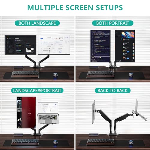 WALI Laptop Desk Mount, Dual Monitor Arm with Laptop Holder, Adjustable Height Laptop Arm Mount for Desk, Fits 17” Notebook and 32” Monitors, Up to 22Lbs (GSMP002LP), Black - size: Dual, style: Adjustable Desk Mount
