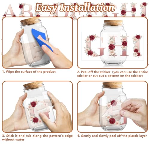 Floral Alphabet Letters UV DTF Cup Wraps Stickers 10 Sheets | Waterproof UV DTF Stickers, Custom Vinyl Decals for 16oz Coffee Cups Tumblers Bottles Mugs, DIY Gifts & Crafts - style: Flowers with 26 Alphabet Letters