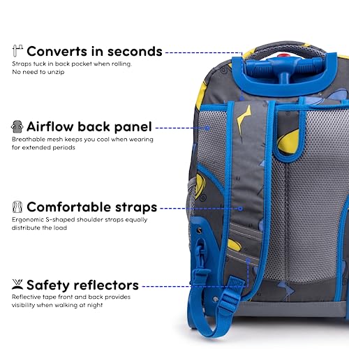 J World Sunrise Kids Rolling Backpack with Wheels for Girls Boys, Roller Bookbag for School, 18 x 13 x 9 Inches, Liteboard - color: Lightboard