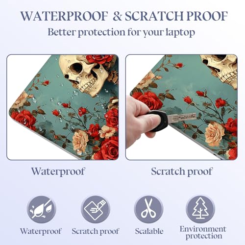 Universal Laptop Skin Sticker Decal,15.6 Inch Laptop Vinyl Cover for 13" 14" 15.6" Laptop,Scratch-Resistant Waterproof Protector Wrap,Reusable with Wrist Pads,Rose Skeleton Art - color: Rose Skeleton Art