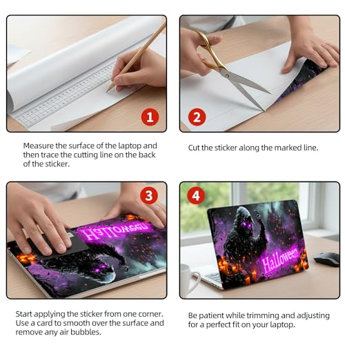 Universal Laptop Skin Sticker Decal, 12"-15.6" Aesthetic Vinyl Wrap, Halloween Skeleton Ghost Waterproof Notebook Cover Art Protector for MacBook HP Dell Lenovo, Fits 13" 14" 15" 15.6" - color: Halloween Skeleton Ghost