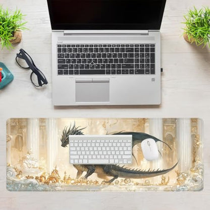 Fantasy Beast Desk Pad Mouse Pad Golden Palace Epic Dragon Large Gaming Mouse Mat with Stitched Edges,Non-Slip Waterproof Rubber Base Mous Mat Office Computer Keyboard Laptop Home 31.5"x11.8" - color: Fantasy Beast, size: 11.8"L x 31.5"W
