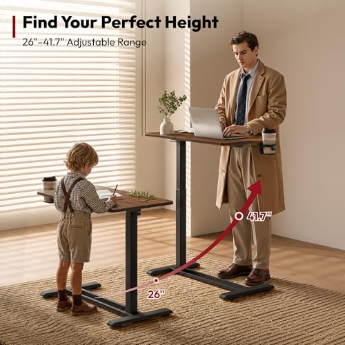SANODESK 28''Pneumatic Adjustable Overbed Bedside Table with Hidden Casters | Medical Mobile Side End Table Laptop Computer Standing Desk Cart with Tray, Hospital and Home Use(27.6" W x 15.7" D,Walnut) - color: Walnut, size: Small