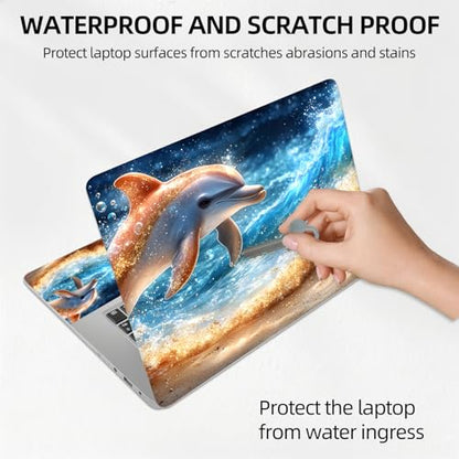 Ocean Wave Dolphin Universal Laptop Skin Sticker 3PCS, Protective Decal Trim-to-Fit 11.6" 13.3" 14" 15.6" Laptop Vinyl Cover, Removable Anti-Scratch Computer Decal Protector - color: Ocean Wave Dolphin