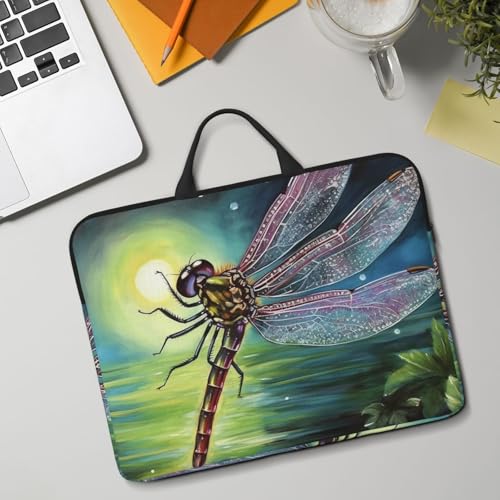 14 Inch Laptop Sleeve Case Waterproof Lightweight Laptop Case Bag Dragonfly Painting Travel Laptop BagsWith Handle Briefcase Messenger Bag For Women Men