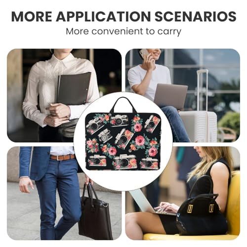14 Inch Laptop Sleeve Case Waterproof Travel Laptop Bag Handbag Shockproof Protective Computer Cover Flower Camera Carrying Bag Briefcase with Handle for 13-14 Inch Notebook