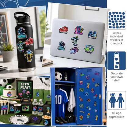 DETICKERS Neon Soccer Stickers for Soccer Fans Boys Water Bottles 50 PCS Waterproof Vinyl Sports Stickers Team Gifts - style: Neon Football