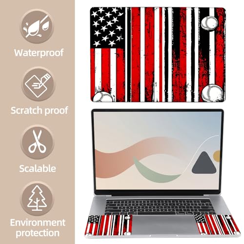 Universal Laptop Skin Sticker for 12/13/14/15.6 Inch Laptops, Reusable Vinyl Laptop Decal Cover, Waterproof Scratch Resistant Notebook Skin with 2 Wrist Pads,American Flag Illustration - color: American Flag Illustration
