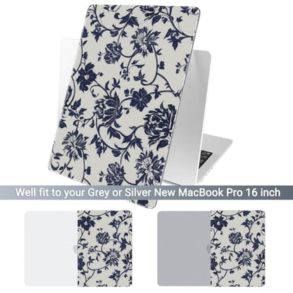 Batianda Case for New MacBook Pro 16 inch 2026 M5 2024 2023 2021 Release with M4 M3 M2 M1 Pro/Max Chip,Slim Lightweight Protective Shell Creative Pattern with Keyboard Cover Protector, Navy Flowers - color: Navy flowers