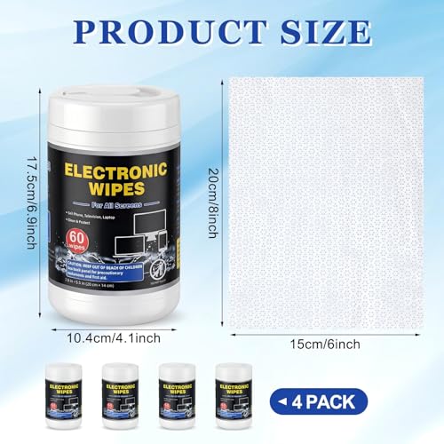 Threlaco 4 Pack 240 Count Electronic Wipes Screen Cleaner Wipes for Computer Laptop Monitor Lens Phone TV Screens Keyboard Cleaning (Simple Style) - size: Simple Style