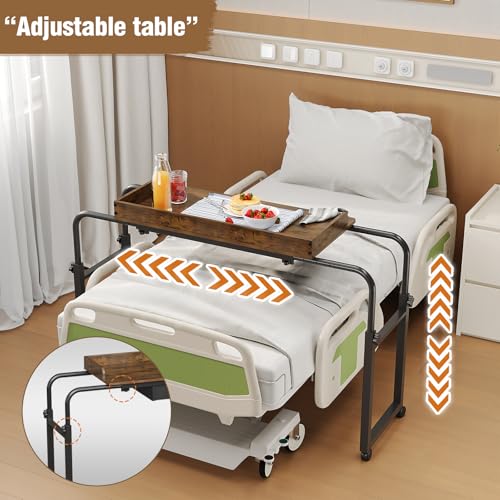 GiftGo Over Bed Table with Wheels, Recliner Table Bed Desk, Adjustable Height and Length Laptop Table with Storage Drawer Metal Leg for Bedroom Home Office Hospital (Rustic Brown, 39.3" to 55.1") - color: Rustic Brown
