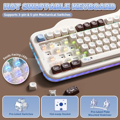 YUNZII C98 Wireless Mechanical Keyboard with Number Pad,98 Key BT5.0/2.4G/USB-C Hot Swap Gasket Mount with PBT MOA Keycaps,Custom RGB,Cute Cake Keyboard for Win/Mac (Choco, Milk V2 Linear Switch) - color: Choco, size: Milk V2 Linear Switch