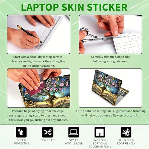 Laptop Skin Sticker Decal, Universal Protective Cover Fit 12 13 14 15.6 Inch Notebook, Reusable Water-Resistant Vinyl Decal w/ 2 Wrist Pads for Business Travel Office, Book Tree - color: Book Tree