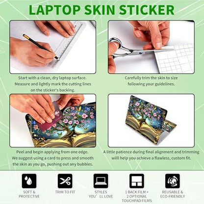 Laptop Skin Sticker Decal, Universal Protective Cover Fit 12 13 14 15.6 Inch Notebook, Reusable Water-Resistant Vinyl Decal w/ 2 Wrist Pads for Business Travel Office, Book Tree - color: Book Tree
