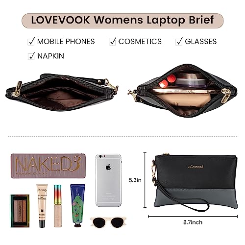 LOVEVOOK Laptop Tote for Women - 15.6 Inch Professional Leather Computer Briefcase - Waterproof Shoulder Bag - Large Capacity Business Teacher Office Bag - Crossbody Purse - color: 1# Black/Iron Gray, size: 15.6 Inch